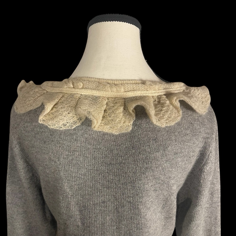 Anthropologie Field Flower Cashmere Blend Sweater Cardigan Womens L Ruffle Gray - Picture 7 of 8